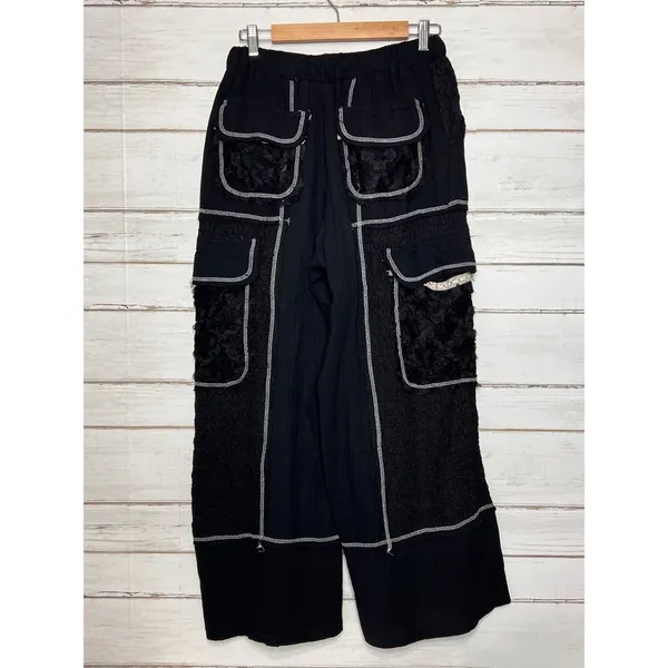 POL Black Lace Mixed Media Utility 2 Piece Matching Set Jacket Pants Small - Image 8