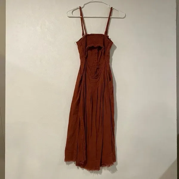 Free People Rust Button Front Midi Dress Boho Cottagecore Sundress - Image 3