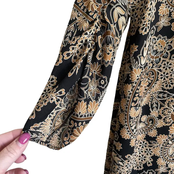 Cato Women Tunic Top 14/16 Tan Black Floral Dramatic Hem Boho Artsy‎ Whimsygoth - Image 6