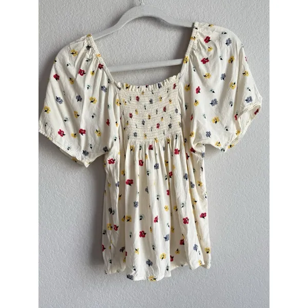 Madewell Seamed‎ Button Down Colorful Floral Confetti Short Sleeve Blouse Small - Image 8