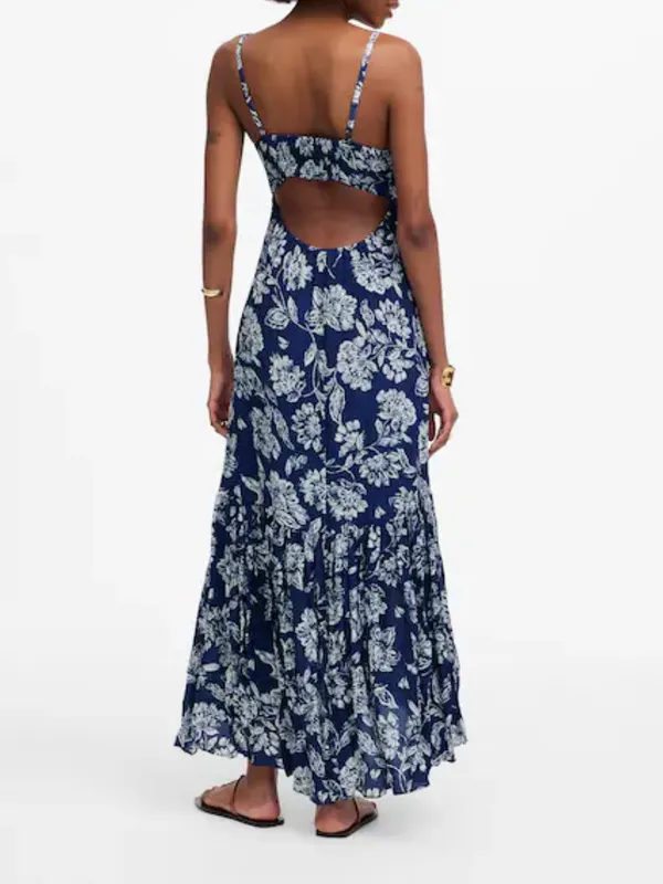 Abercrombie and Fitch Sz L Floral Cottage Navy White Maxi Dress - Image 2