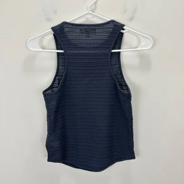 Madewell Crochet Knit Cutaway Tank Cropped Cotton Blend Ink Blue XS NWT - Image 7