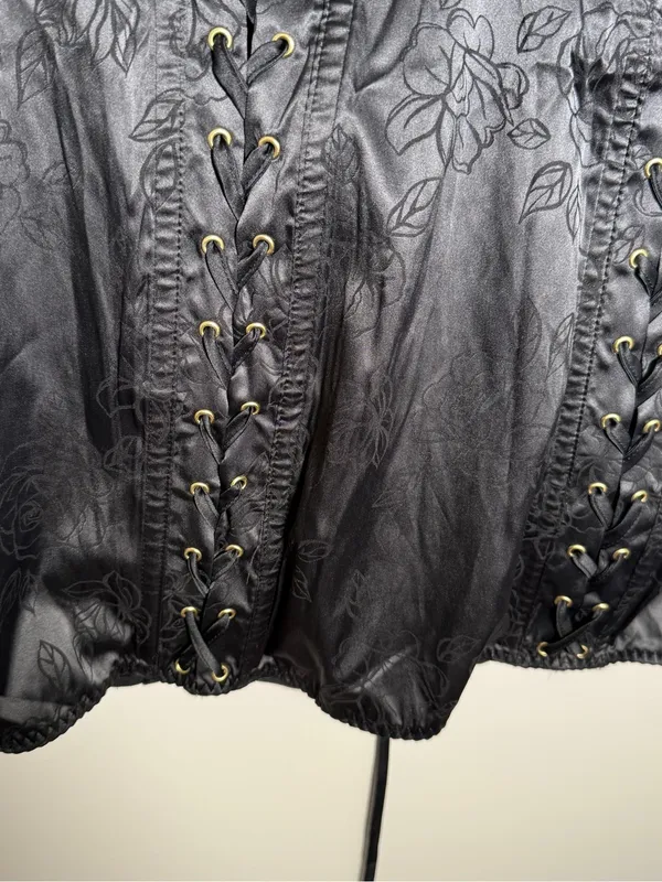 Victoria's Secret Black Lace-Up Bustier Dress with Floral Jacquard Large NWT - Image 4