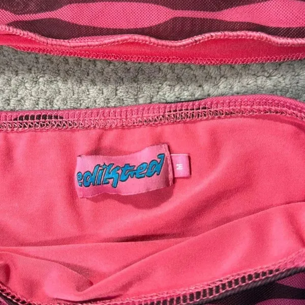 Edikted Pink Black Zebra Mesh 2 Piece Set Crop Top Ruched Mini Skirt Size M Y2K - Image 4