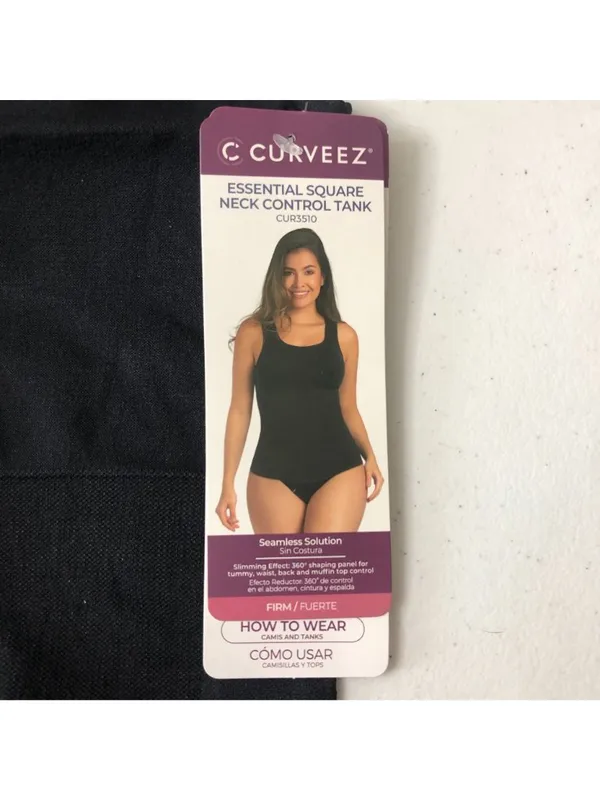 Curveez Essential Square Neck Control Tank Top Firm Shapewear Black L - Image 2