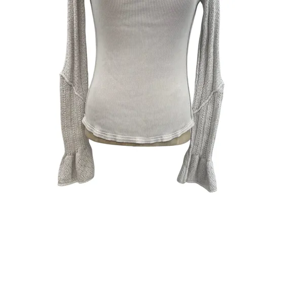 Free People Cuffing Season Top‎ Round-Neck Long-Sleeve Top White Size Medium - Image 6