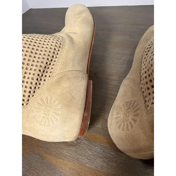UGG Abilene Suede Perforated Tall Slouch Boots Beige Boho‎ Size 9.5 - Image 8