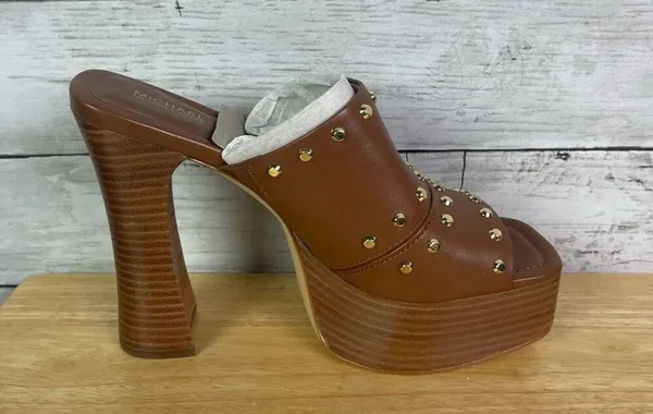 Michael Kors Jagger Studded Leather Platform Sandal Brown Size 9 - Image 2