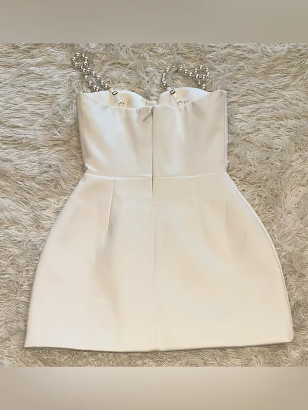 NEW NADINE MERABI Sia Crepe Tulip Cocktail White Minidress Sz 6 - Image 6