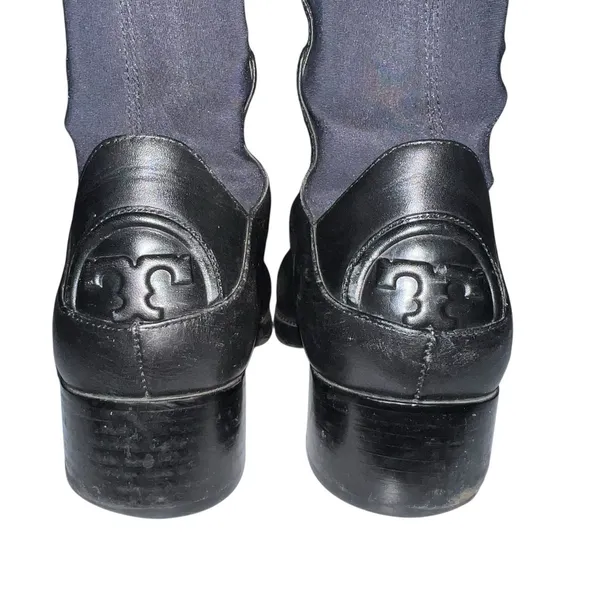 Tory Burch Womens 9.5 Caitlin Riding Boots Knee High Leather Black Logo‎ Pull On - Image 4