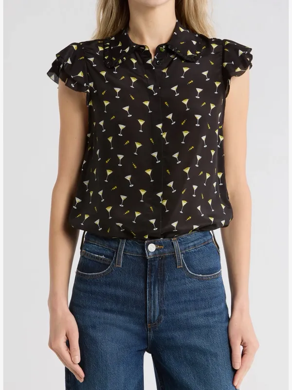 NWT- Alice and Olivia Ruffle Silk Blouse Size S - Image 2