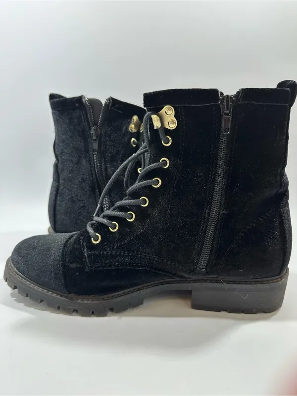 Betsey Johnson Bugsy Black Velvet Combat Boots Beaded Insect Bee Sz 8 Whimsigoth - Image 2