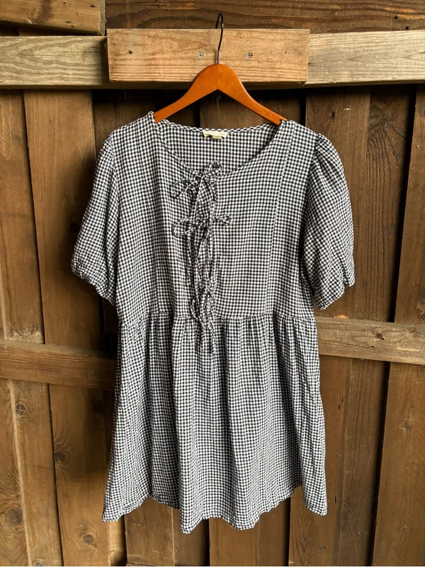 Violet Skies Cottagecore Black and White Gingham Dress - Image 3