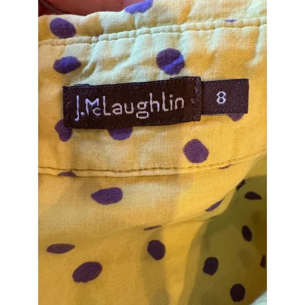 J McLaughlin Shirt Women 8 Yellow Purple Polka Dot Cotton‎ Collared Button Down - Image 9