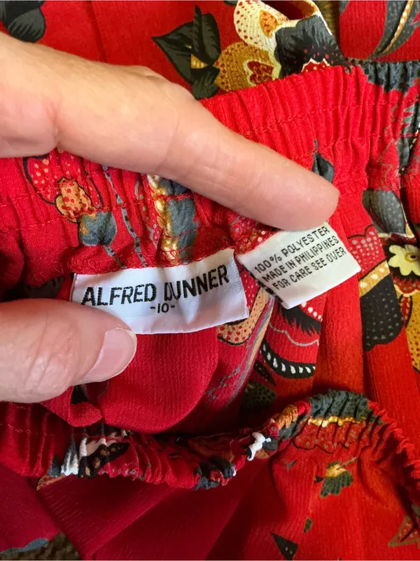 Vintage 90s Alfred Dunner Red Floral Midi Skirt Size 10 Elastic Waist - Image 3