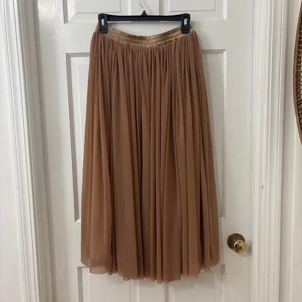 Romantic Mesh Pull On Midi Skirt S Mocha Boho New Balletcore Fairy Whimsical - Image 3