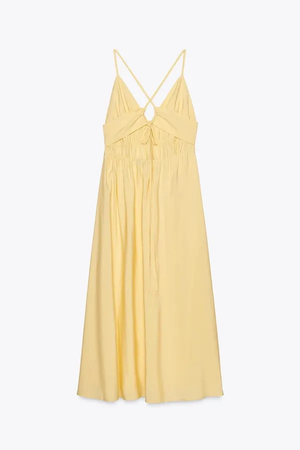 Zara Butter Yellow Bohemian Halter Cotton Maxi Dress - Image 5