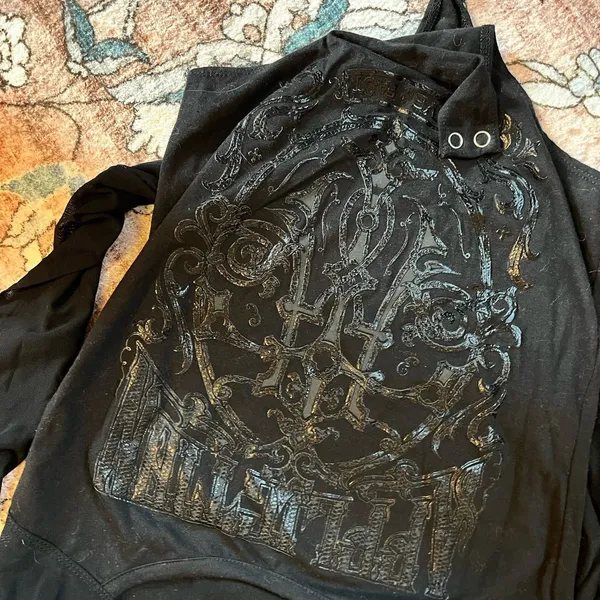 Affliction Live Fast Women’s Bodysuit Size XS Sheer Mesh Low Cut Black Moto - Image 7