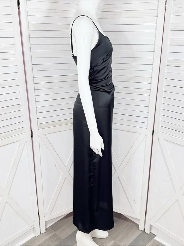LBLC The Label Valarie Black Satin Slip Dress XS Midi Whimsigoth Party Coquette - Image 4
