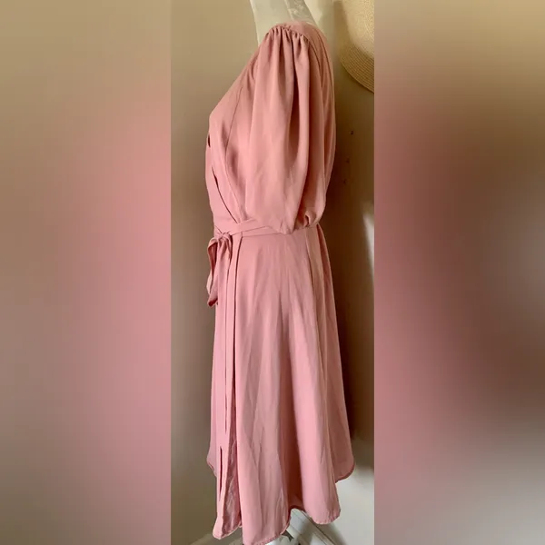 FAME AND PARTNERS Georgette Blush Pink V-Neck Wrap Cocktail‎ Feminine Dress Sz 14 - Image 5