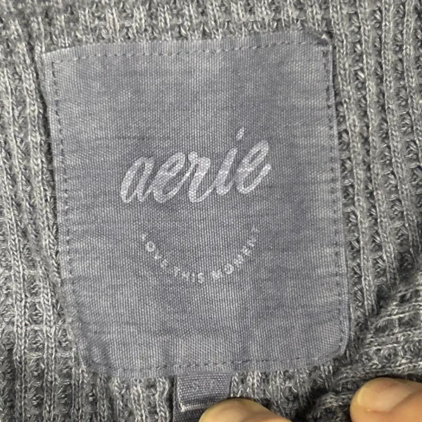 Aerie LumberJane Thermal Waffle Knit Shirt Womens Small Oversized Slouchy Blue - Image 3