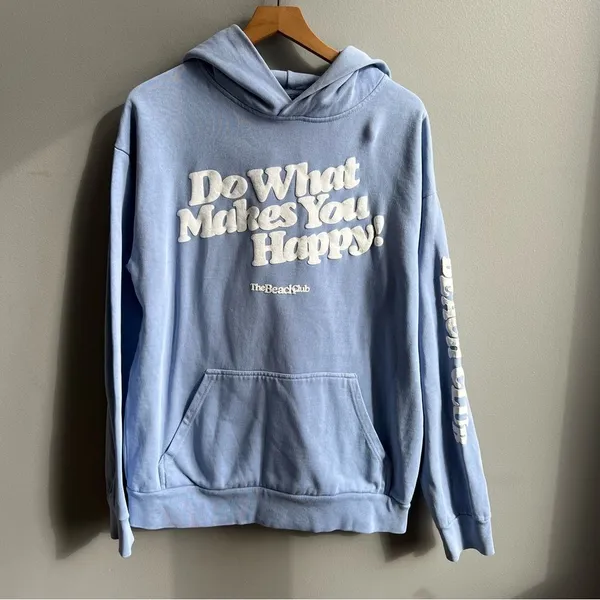 Beach Club HAPPY HOODIE LIGHT BLUE Size Large Do What Makes You Happy - Image 4
