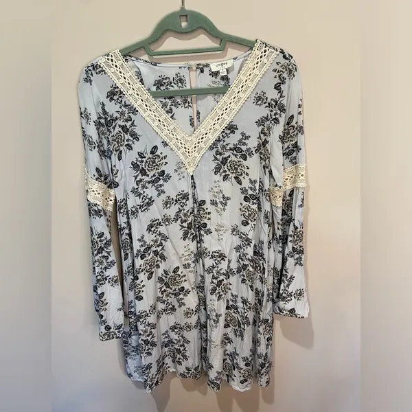 Umgee Embroidered Mini Swing Dress Blue Floral‎ Bohemian Gypsy Cottagecore sz S - Image 4