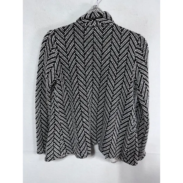BB Dakota XS Open Front‎ Cardigan Chevron Chunky Knit Drape Boho Black White - Image 3
