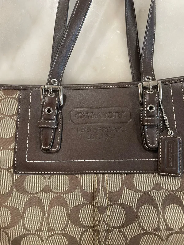 Coach Signature Shoulder Satchel Tote Bag Brown - Image 4