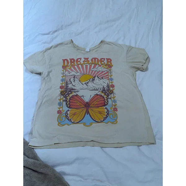 La Luna Dreamer Butterfly Graphic Tee Cream XL Boho 70s Retro Cottagecore - Image 2