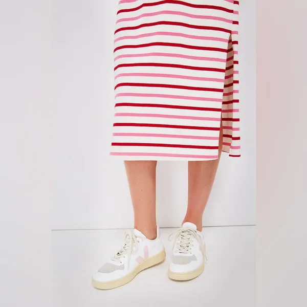 Tuckernuck Pomander Place Gio Stripe Short Sleeve Long Maxi Dress Red Pink Small S - Image 4
