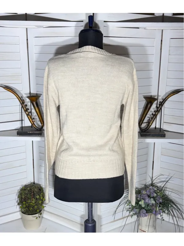 Vintage 90s sweater light beige preppy lightweight granola girl USA academia S - Image 4