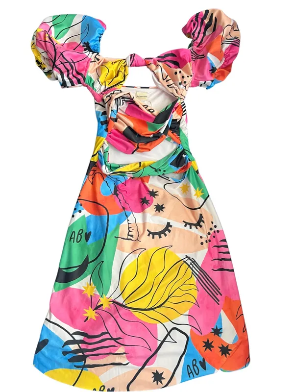AGUA BENDITA X Revolve Amber Dress In Pink Abstract Size XS NWT - Image 3
