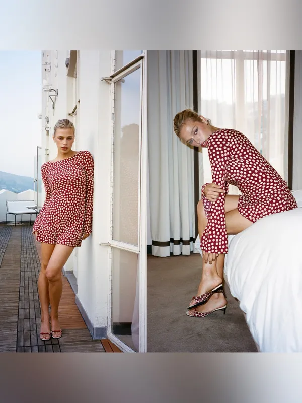 Realisation Par The Brigitte Bell Sleeve Flippy Mini Dress In Plum Size XS - Image 2