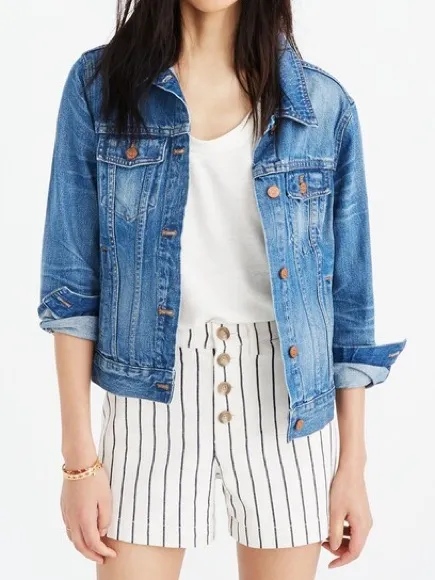 Madewell Emmett Button Front Shorts 32 Ivory Navy Stripe High Rise Stretch NWT - Image 6