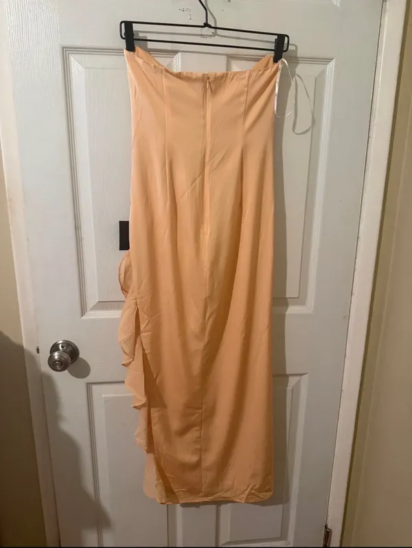 Lulus Strapless Ruffle Midi Dress in Peach - Image 6