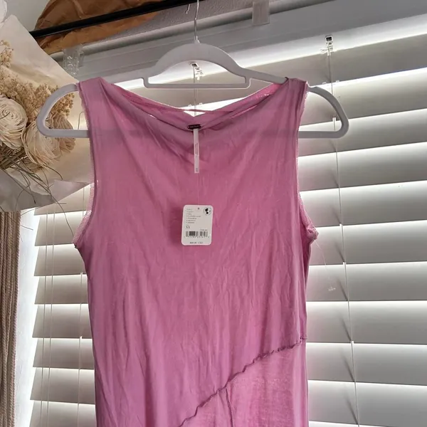 Free People Pink Asymmetrical Ruffle Romantic whimsi Mini Dress Tunic XS - Image 4