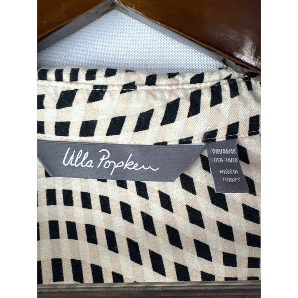 Women’s Ulla Popken Size 16/18 Cream Beige Black Patterned Blouse - Image 4