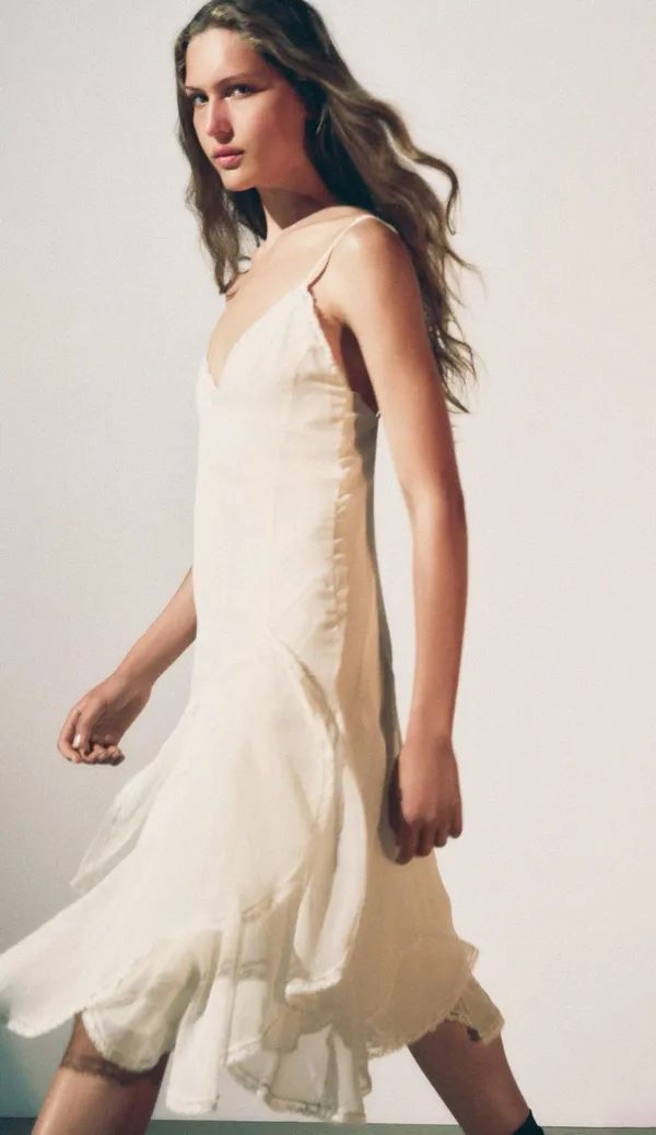 Zara dress sundress lace ivory cream flowy ruffle strapy boho summer vacation - Image 20