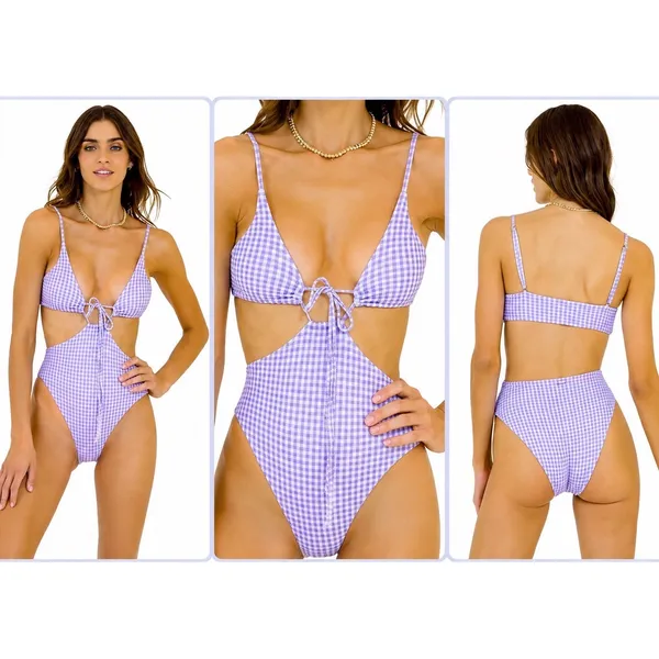 Maaji Lavender Gingham Reversible Trikini One-Piece Swimsuit size Small- NWT - Image 2