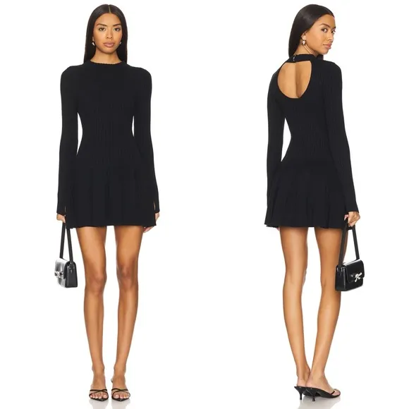 Free People Emmy Ribbed Knit Mini Dress Black M - Image 4