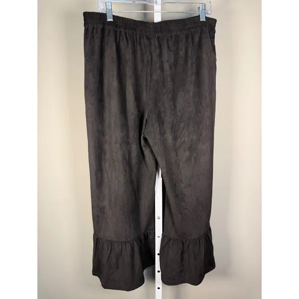 Umgee Black Velour Cropped Pants XL Boho Ruffle Hem Wide Leg - Image 4