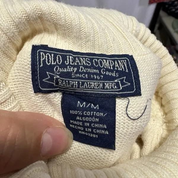 Vintage Y2K Polo Jeans Ralph Lauren Womens Turtleneck Ribbed M Cream Classic - Image 4