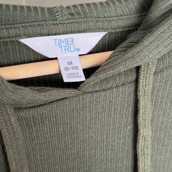 Green Ribbed Lightweight Hoodie size medium - Image 2