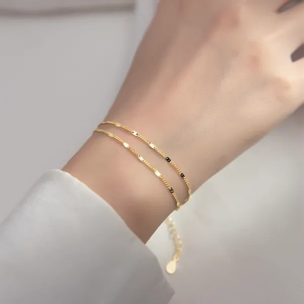 18K Gold Plated Simple Adjustable Double Layer Bracelet for Women - Image 2