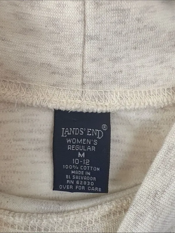 Lands' End Women's Cream Oatmeal Mock Neck Long Sleeve Top Cotton Medium M - Image 2
