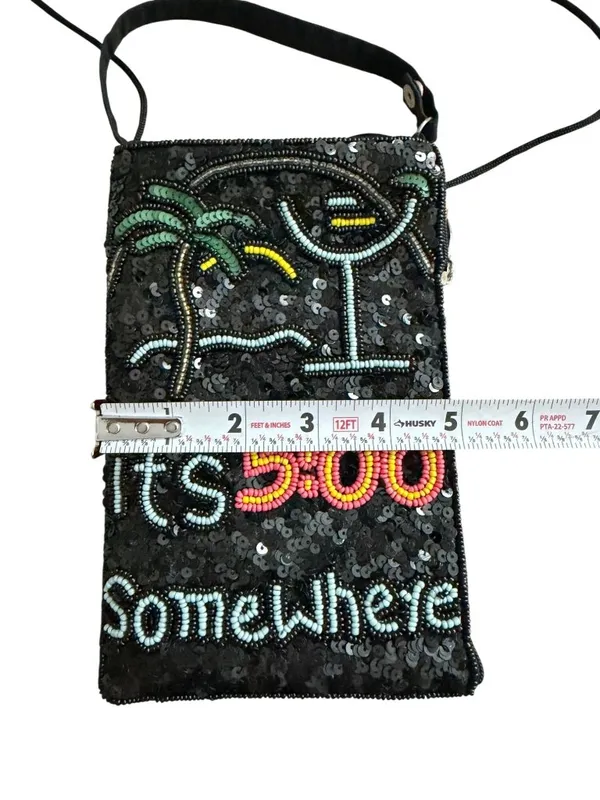 ITS 5 O’CLOCK SOMEWHERE Beaded Mini Crossbody Bag Black - Image 7