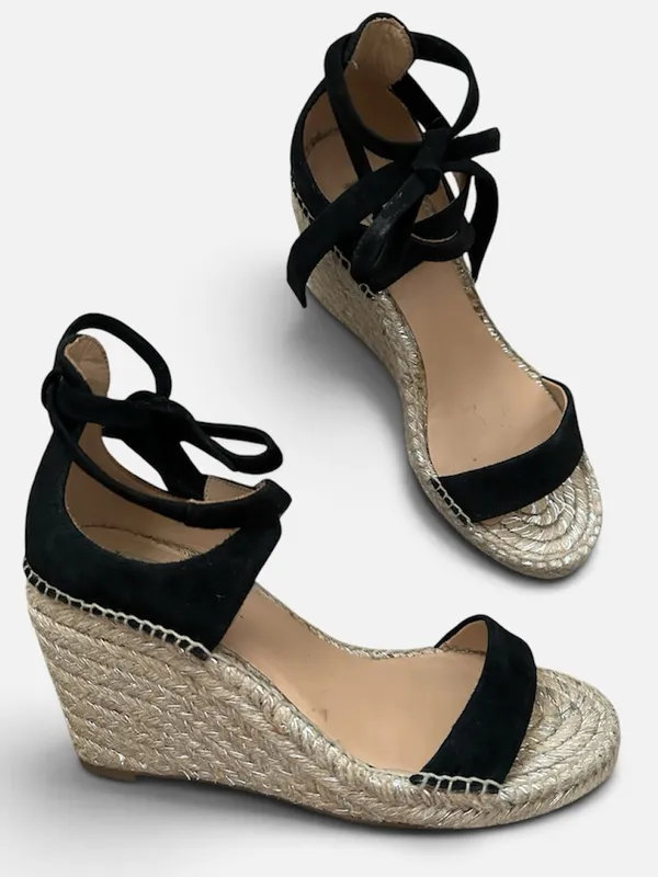 BADGLEY MISCHKA Suede Ankle Tie Wrap⁠ Espadrille Wedge Sandals in Black Sz. 6.5 - Image 2