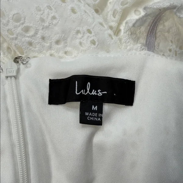 Lulu's Sincere Sweetheart White Cream Eyelet Lace Ruffled Midi Dress Size Medium - Image 11
