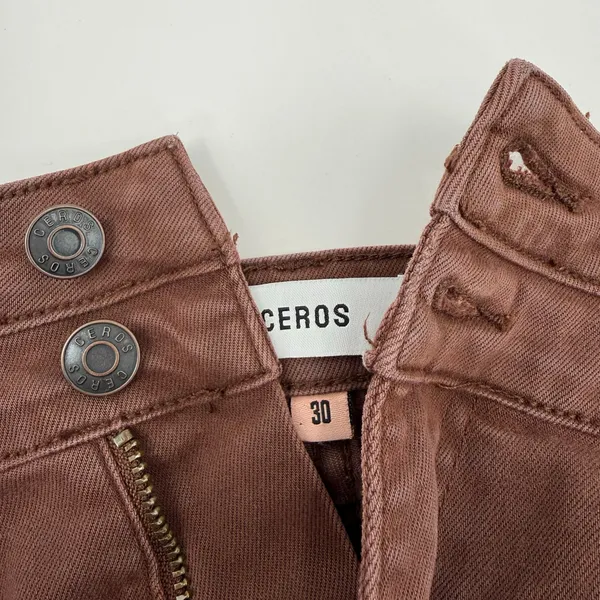 Ceros Jeans Womens SZ 30 NWT Phoenix High Rise Flare Distressed Mocha Denim Crop - Image 8